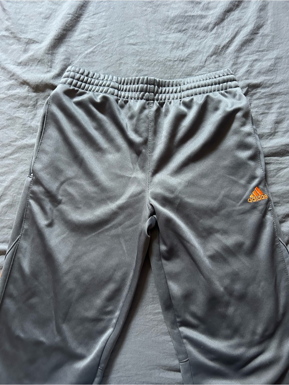 adidas Kids Gray Track Pants with Orange Logo Accent